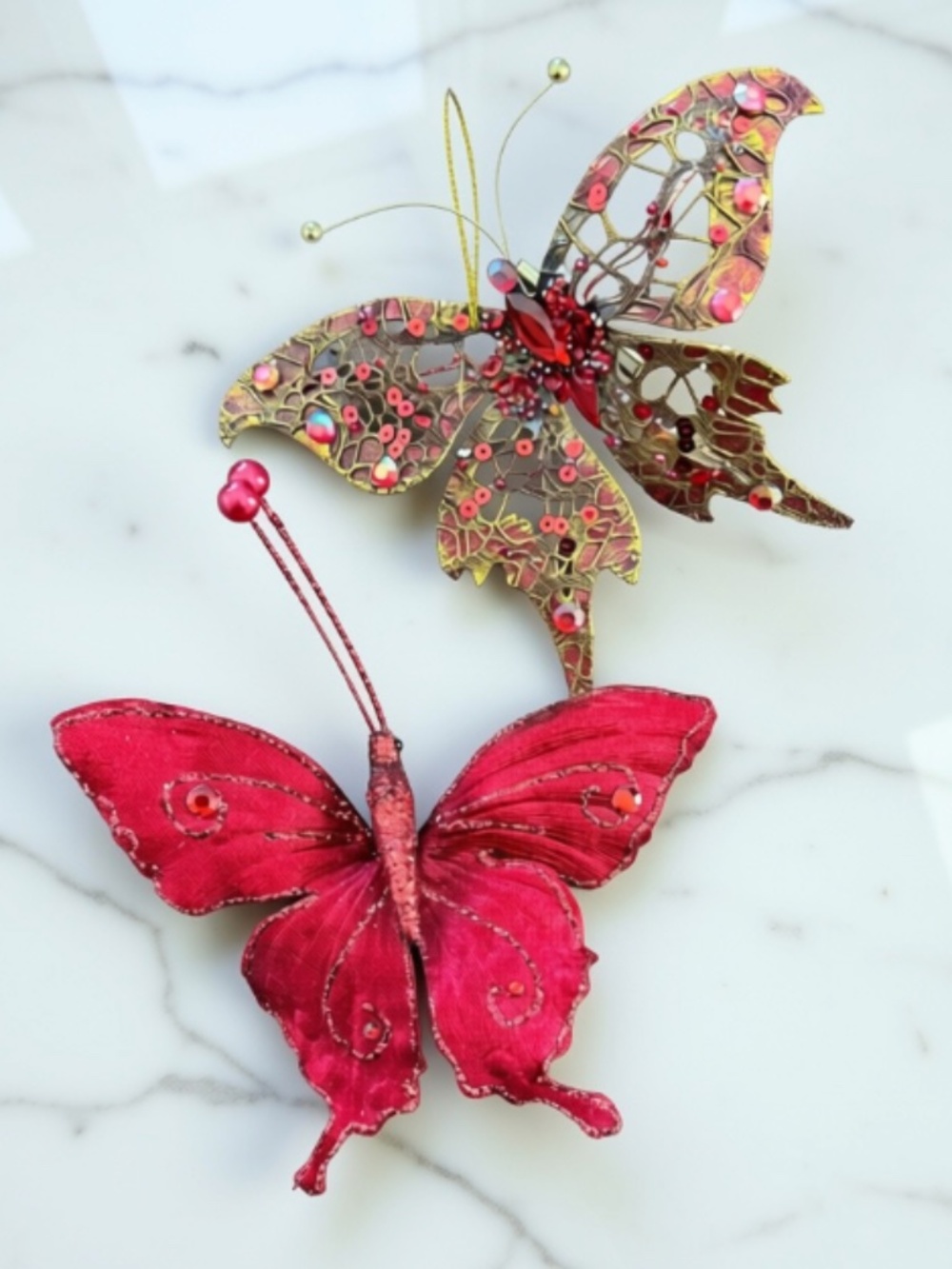 Set/2 Glitter Butterfly Clip Ornaments
